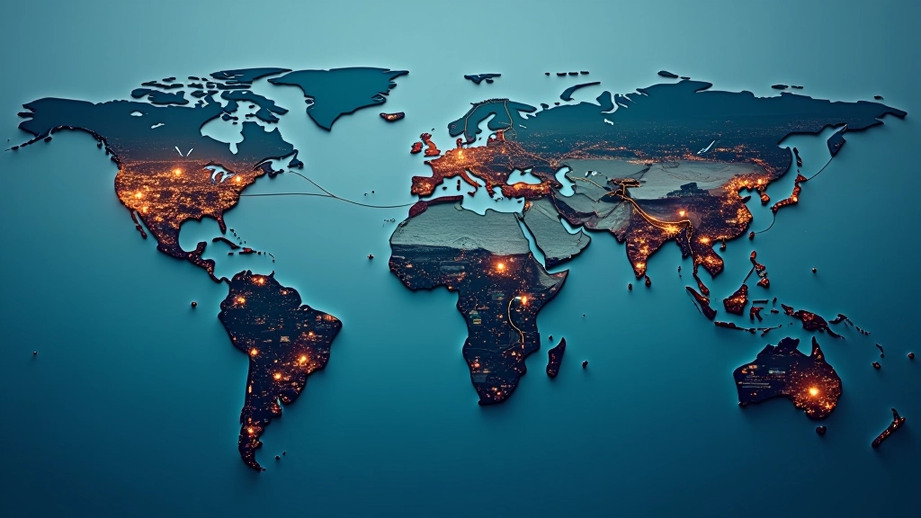 Globale Handelsrouten und internationale Wirtschaftsnetzwerke auf einer Weltkarte